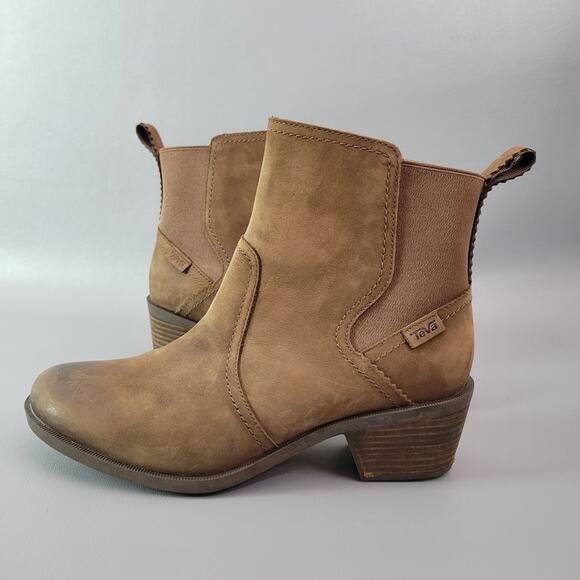 Teva Women's Brown Leather Anaya Chelsea Waterproof Booties Brown 9.5 - Picture 2 of 13